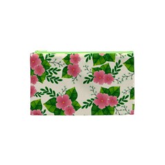 Cute Pink Flowers With Leaves-pattern Cosmetic Bag (xs) by BangZart