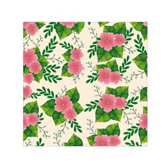 Cute Pink Flowers With Leaves-pattern Small Satin Scarf (square) by BangZart