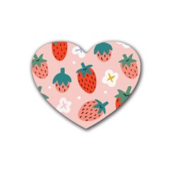 Strawberry Seamless Pattern Rubber Coaster (heart)  by BangZart