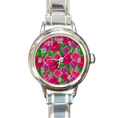 Background Cute Flowers Fuchsia With Leaves Round Italian Charm Watch by BangZart