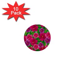 Background Cute Flowers Fuchsia With Leaves 1  Mini Buttons (10 Pack)  by BangZart