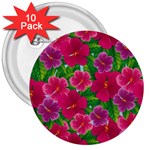 Background cute flowers fuchsia with leaves 3  Buttons (10 pack)  Front