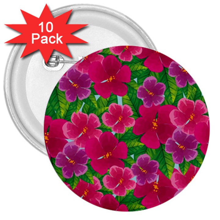 Background cute flowers fuchsia with leaves 3  Buttons (10 pack) 