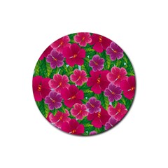 Background Cute Flowers Fuchsia With Leaves Rubber Coaster (round)  by BangZart