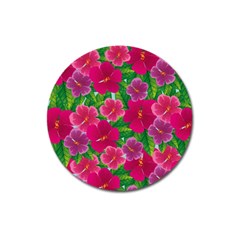 Background Cute Flowers Fuchsia With Leaves Magnet 3  (round) by BangZart