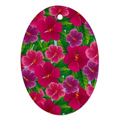 Background Cute Flowers Fuchsia With Leaves Oval Ornament (two Sides) by BangZart