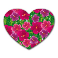 Background Cute Flowers Fuchsia With Leaves Heart Mousepads by BangZart