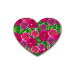 Background Cute Flowers Fuchsia With Leaves Rubber Coaster (heart)  by BangZart