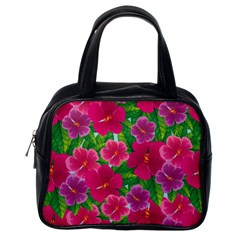 Background Cute Flowers Fuchsia With Leaves Classic Handbag (one Side) by BangZart