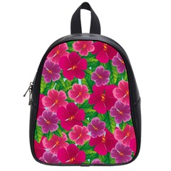 Background Cute Flowers Fuchsia With Leaves School Bag (small) by BangZart