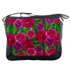 Background Cute Flowers Fuchsia With Leaves Messenger Bag by BangZart