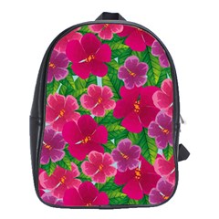 Background Cute Flowers Fuchsia With Leaves School Bag (xl) by BangZart