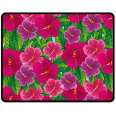 Background Cute Flowers Fuchsia With Leaves Double Sided Fleece Blanket (medium)  by BangZart