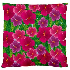 Background Cute Flowers Fuchsia With Leaves Large Flano Cushion Case (two Sides) by BangZart