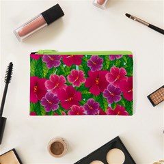 Background Cute Flowers Fuchsia With Leaves Cosmetic Bag (xs)