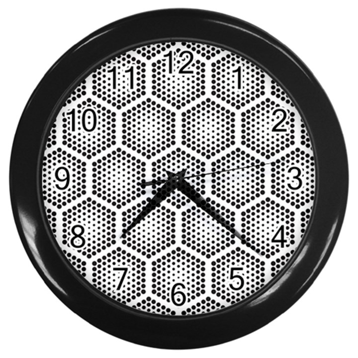 Halftone tech hexagons seamless pattern Wall Clock (Black)