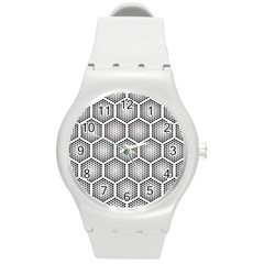 Halftone Tech Hexagons Seamless Pattern Round Plastic Sport Watch (m) by BangZart