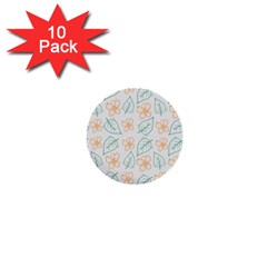 Hand Drawn Cute Flowers With Leaves Pattern 1  Mini Buttons (10 Pack)  by BangZart