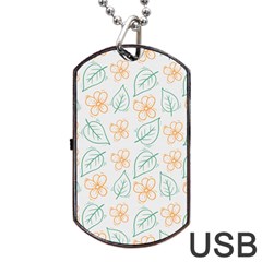 Hand Drawn Cute Flowers With Leaves Pattern Dog Tag Usb Flash (one Side) by BangZart