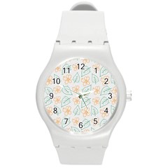 Hand Drawn Cute Flowers With Leaves Pattern Round Plastic Sport Watch (m) by BangZart