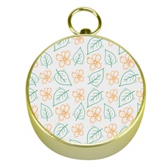 Hand Drawn Cute Flowers With Leaves Pattern Gold Compasses by BangZart