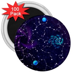 Realistic Night Sky Poster With Constellations 3  Magnets (100 Pack) by BangZart