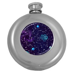 Realistic Night Sky Poster With Constellations Round Hip Flask (5 Oz) by BangZart