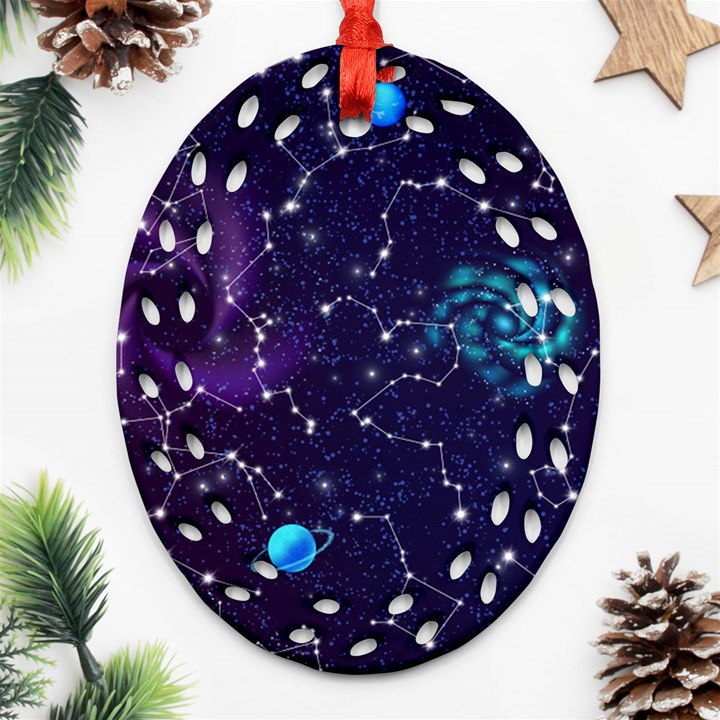 Realistic night sky poster with constellations Ornament (Oval Filigree)