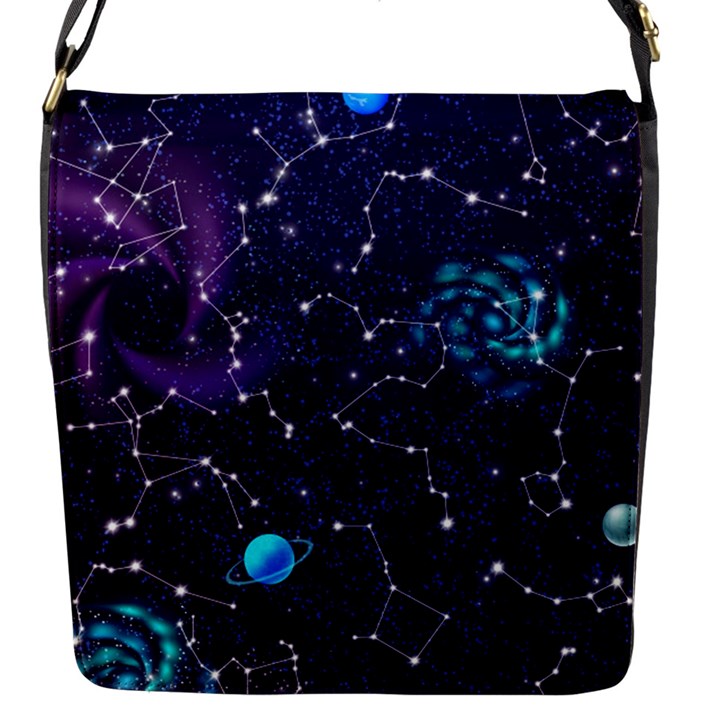 Realistic night sky poster with constellations Flap Closure Messenger Bag (S)