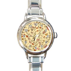 Seamless Pattern With Different Flowers Round Italian Charm Watch by BangZart