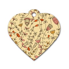 Seamless Pattern With Different Flowers Dog Tag Heart (two Sides)