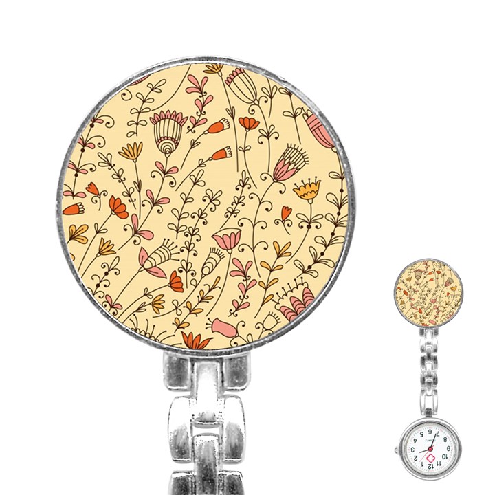 Seamless pattern with different flowers Stainless Steel Nurses Watch