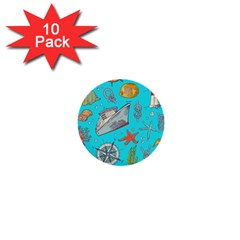 Colored Sketched Sea Elements Pattern Background Sea Life Animals Illustration 1  Mini Buttons (10 Pack)  by BangZart