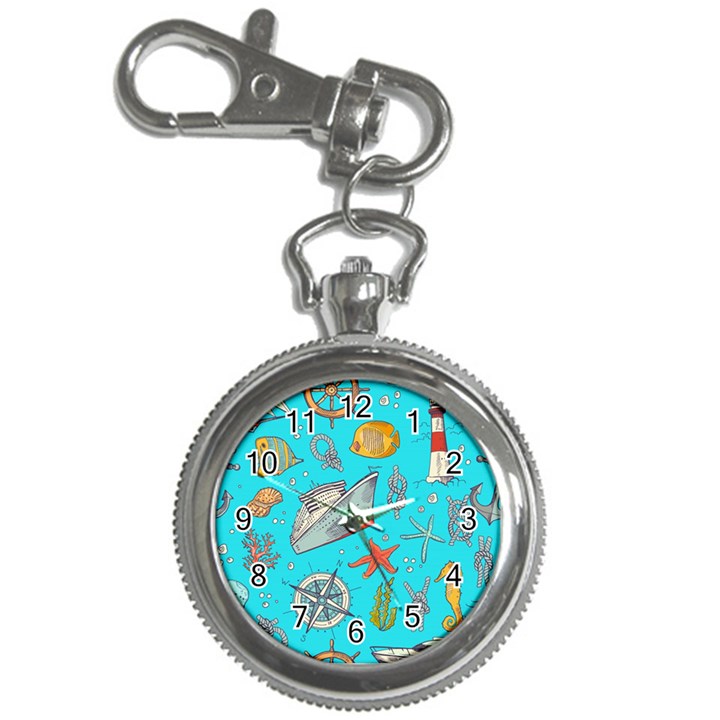 Colored sketched sea elements pattern background sea life animals illustration Key Chain Watches