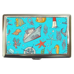 Colored Sketched Sea Elements Pattern Background Sea Life Animals Illustration Cigarette Money Case by BangZart