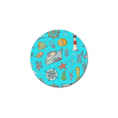 Colored Sketched Sea Elements Pattern Background Sea Life Animals Illustration Golf Ball Marker (4 Pack) by BangZart