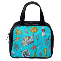 Colored Sketched Sea Elements Pattern Background Sea Life Animals Illustration Classic Handbag (one Side) by BangZart