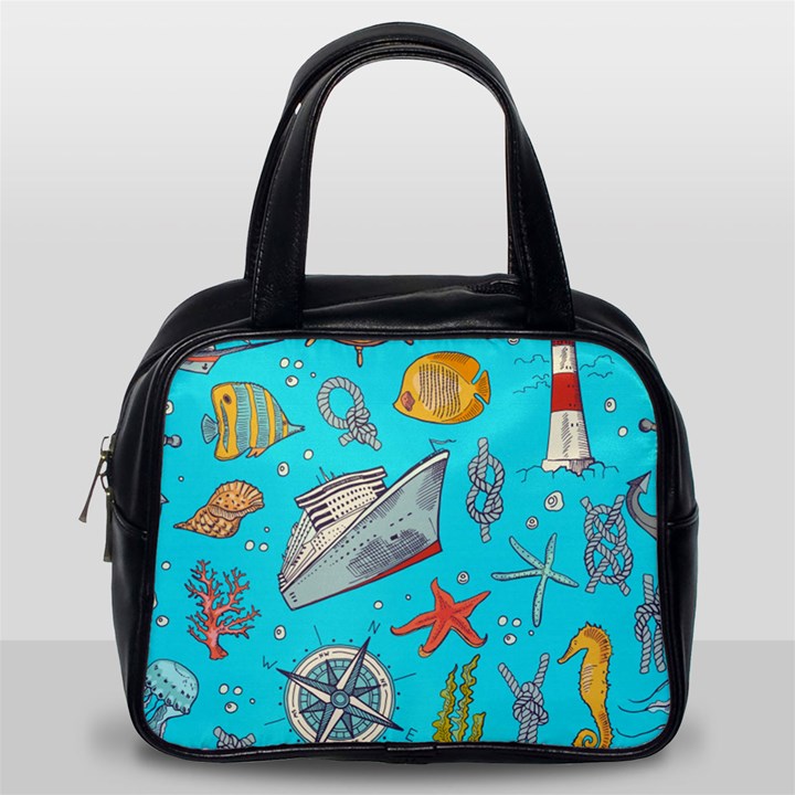 Colored sketched sea elements pattern background sea life animals illustration Classic Handbag (One Side)