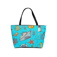 Colored Sketched Sea Elements Pattern Background Sea Life Animals Illustration Classic Shoulder Handbag by BangZart