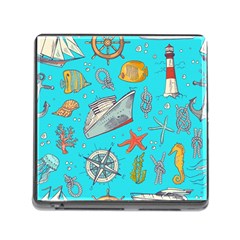 Colored Sketched Sea Elements Pattern Background Sea Life Animals Illustration Memory Card Reader (square 5 Slot) by BangZart