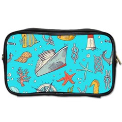 Colored Sketched Sea Elements Pattern Background Sea Life Animals Illustration Toiletries Bag (one Side) by BangZart