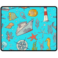 Colored Sketched Sea Elements Pattern Background Sea Life Animals Illustration Fleece Blanket (medium)  by BangZart