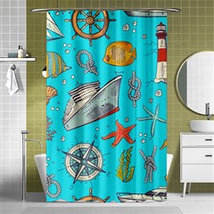 Colored Sketched Sea Elements Pattern Background Sea Life Animals Illustration Shower Curtain 48  X 72  (small)  by BangZart