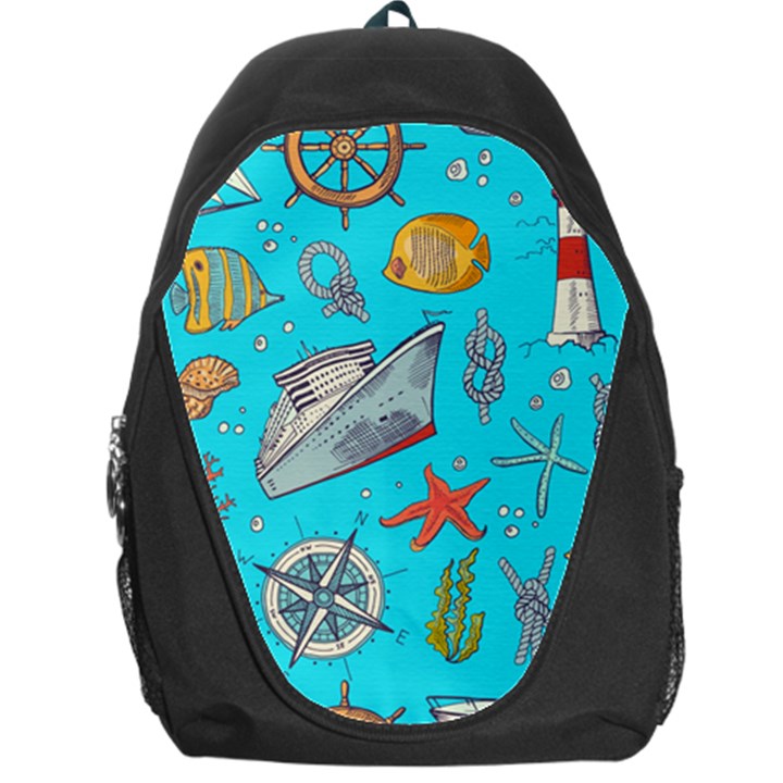 Colored sketched sea elements pattern background sea life animals illustration Backpack Bag