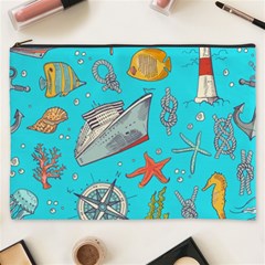 Colored Sketched Sea Elements Pattern Background Sea Life Animals Illustration Cosmetic Bag (xxxl) by BangZart