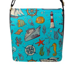 Colored Sketched Sea Elements Pattern Background Sea Life Animals Illustration Flap Closure Messenger Bag (l) by BangZart