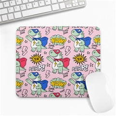 Seamless Pattern With Many Funny Cute Superhero Dinosaurs T Rex Mask Cloak With Comics Style Large Mousepads by BangZart