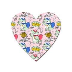 Seamless Pattern With Many Funny Cute Superhero Dinosaurs T Rex Mask Cloak With Comics Style Heart Magnet by BangZart