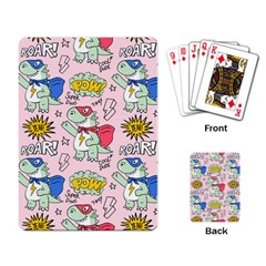 Seamless Pattern With Many Funny Cute Superhero Dinosaurs T Rex Mask Cloak With Comics Style Playing Cards Single Design (rectangle) by BangZart