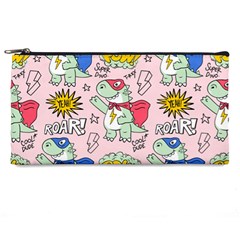 Seamless Pattern With Many Funny Cute Superhero Dinosaurs T Rex Mask Cloak With Comics Style Pencil Case by BangZart